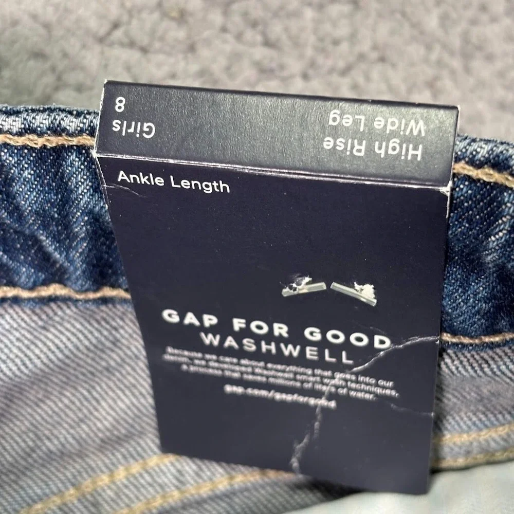 Gap‎ High Rise Wide Leg Baggy Jeans Blue Size 8 Girls Ankle Length NWT